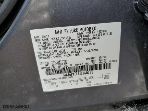 2018 Ford EcoSport SES with VIN MAJ6P1CL7JC160738, listed as a Copart auction lot 45996695 with 66,229 mi miles and Salvage Title. Bid and sale history available at carsss.com. Image 15.