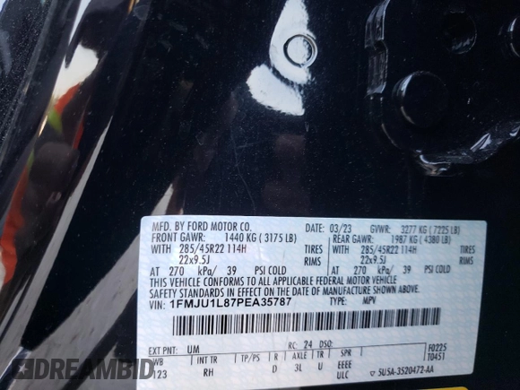 2023 Ford Expedition Platinum z VIN 1FMJU1L87PEA35787, wystawiony jako Copart lot #75626184 z przebiegiem 19 799 mil mil oraz Szkoda całkowita • Salvage title. Historia ofert i sprzedaży dostępna na DreamBid. Obrazek 16.