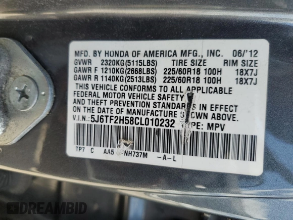 2012 Honda Crosstour EX-L with VIN 5J6TF2H58CL010232, listed as a Copart auction lot 57560674 with 225,498 mi miles and Salvage Title. Bid and sale history available at carsss.com. Image 14.