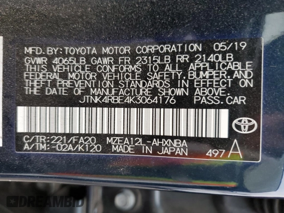 2019 Toyota Corolla Hatchback SE with VIN JTNK4RBE4K3064176, listed as a Copart auction lot 76322054 with 44,187 mi miles and Salvage Title. Bid and sale history available at carsss.com. Image 15.