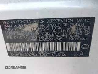 2014 Lexus IS 250 with VIN JTHBF1D26E5014745, listed as a IAAI auction lot 41490300 with Not Provided miles and . Bid and sale history available at DreamBid. Image 9.