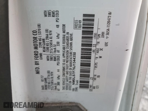 2018 Ford Transit Connect XLT with VIN NM0LS7F76J1344350, listed as a Copart auction lot 43931005 with 165,658 mi miles and Salvage title. Bid and sale history available at DreamBid. Image 15.