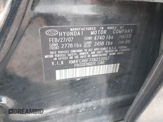 2007 Hyundai Azera SE z VIN KMHFC46F77A212057, wystawiony jako IAAI lot #42400715 z przebiegiem 191 204 mil mil oraz . Historia ofert i sprzedaży dostępna na DreamBid. Obrazek 9.