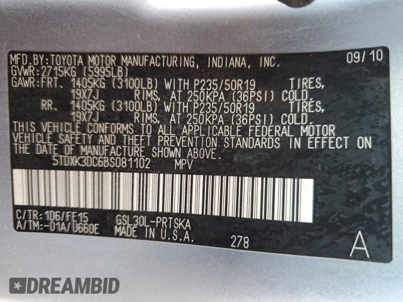 2011 Toyota Sienna SE with VIN 5TDXK3DC6BS081102, listed as a Copart auction lot 55336735 with 238,234 mi miles and Clean title. Bid and sale history available at DreamBid. Image 12.
