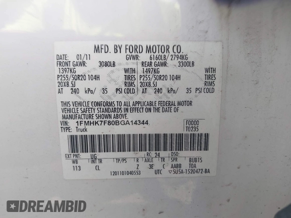 2011 Ford Explorer Limited with VIN 1FMHK7F80BGA14344, listed as a IAAI auction lot 42678439 with 215,213 mi miles and . Bid and sale history available at DreamBid. Image 9.