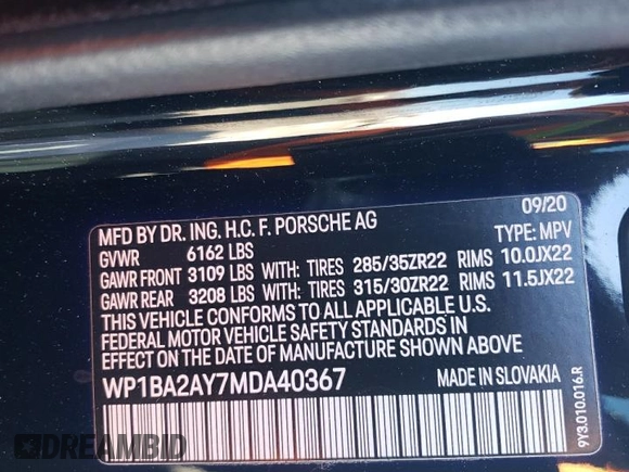 2021 Porsche Cayenne with VIN WP1BA2AY7MDA40367, listed as a Copart auction lot 88623015 with 55,532 mi miles and Salvage title. Bid and sale history available at DreamBid. Image 13.