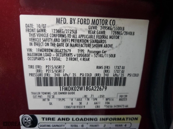 2008 Ford Taurus X SEL with VIN 1FMDK02W18GA22679, listed as a Copart auction lot 81024304 with 133,762 mi miles and Salvage Title. Bid and sale history available at carsss.com. Image 13.