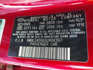 2025 Hyundai Elantra SEL Convenience with VIN KMHLS4DG6SU904397, listed as a IAAI auction lot 41837991 with 2,083 mi miles. Bid and sale history available at carsss.com. Image 9.