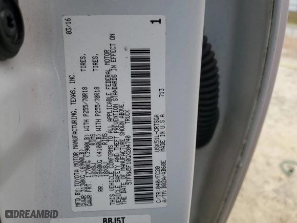 2016 Toyota Tundra 2WD Truck SR5 with VIN 5TFRW5F10GX204740, listed as a Copart auction lot 89380765 with 113,827 mi miles and Salvage Title. Bid and sale history available at carsss.com. Image 13.