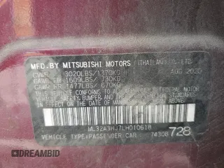 2020 Mitsubishi Mirage ES with VIN ML32A3HJ7LH010618, listed as a Copart auction lot 56702695 with 118,976 mi miles and Salvage title. Bid and sale history available at DreamBid. Image 13.