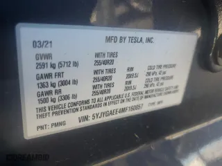 2021 Tesla Model Y Long Range with VIN 5YJYGAEE4MF160057, listed as a Copart auction lot 46144895 with 47,005 mi miles and Salvage Title. Bid and sale history available at carsss.com. Image 13.