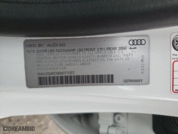 2014 Audi A7 3.0 Prestige with VIN WAU2GAFC9EN071037, listed as a Copart auction lot 44346695 with 125036 miles and Salvage Title. Bid and sale history available at carsss.com. Image 12.