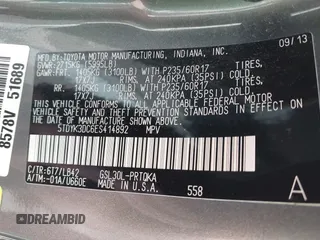 2014 Toyota Sienna XLE with VIN 5TDYK3DC6ES414892, listed as a IAAI auction lot 42545666 with 135,805 mi miles and . Bid and sale history available at DreamBid. Image 9.