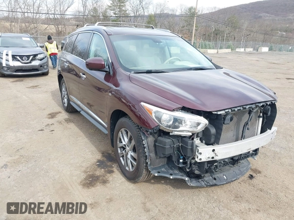 2014 Infiniti QX60 with VIN 5N1AL0MM3EC529582, listed as a IAAI auction lot 41844458 with 127,063 mi miles and . Bid and sale history available at carsss.com. Image 1.
