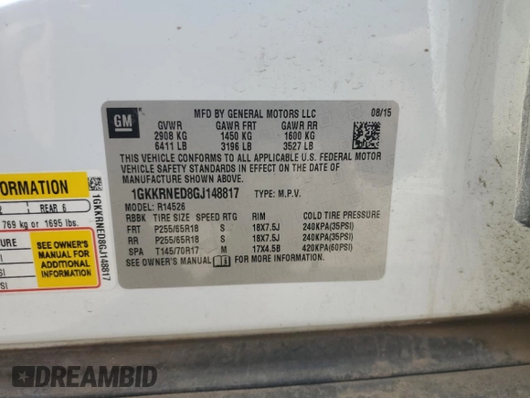 2016 GMC Acadia SLE with VIN 1GKKRNED8GJ148817, listed as a Copart auction lot 48098465 with 160,667 mi miles and Salvage Title. Bid and sale history available at DreamBid. Image 13.
