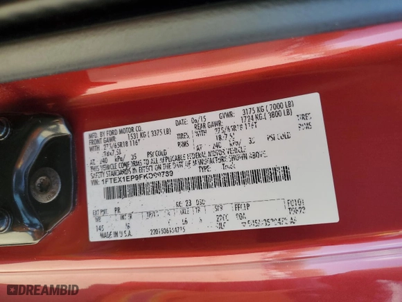 2015 Ford F-150 XLT with VIN 1FTEX1EP9FKD99789, listed as a Copart auction lot 49396295 with 97,050 mi miles and Salvage Title. Bid and sale history available at carsss.com. Image 12.