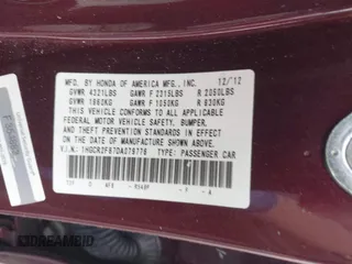 2013 Honda Accord Sdn EX-L with VIN 1HGCR2F87DA079776, listed as a IAAI auction lot 41666417 with 73,149 mi miles. Bid and sale history available at carsss.com. Image 9.