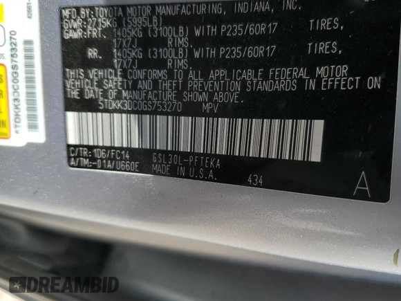 2016 Toyota Sienna LE AAS with VIN 5TDKK3DC0GS753270, listed as a Copart auction lot 53881415 with 94,013 mi miles and Salvage Title. Bid and sale history available at carsss.com. Image 13.