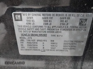 2017 Chevrolet Trax LT with VIN 3GNCJLSB3HL285082, listed as a IAAI auction lot 41934645 with 9,203 mi miles. Bid and sale history available at carsss.com. Image 9.