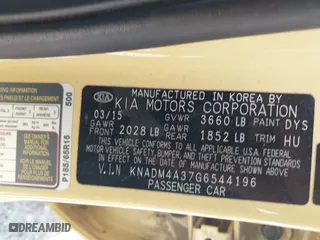2016 Kia Rio LX with VIN KNADM4A37G6544196, listed as a IAAI auction lot 41998845 with 100,518 mi miles. Bid and sale history available at carsss.com. Image 9.