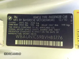 2011 BMW 1 Series 128i with VIN WBAUN1C59BVH83776, listed as a IAAI auction lot 41616463 with 55,865 mi miles and . Bid and sale history available at DreamBid. Image 9.