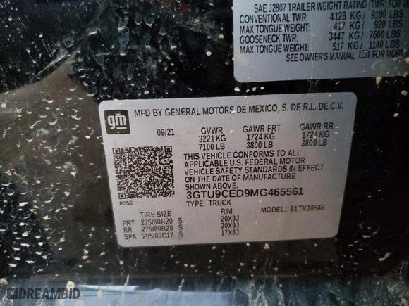 2021 GMC Sierra 1500 Elevation with VIN 3GTU9CED9MG465561, listed as a Copart auction lot 87276594 with 64,824 mi miles and Salvage Title. Bid and sale history available at carsss.com. Image 15.
