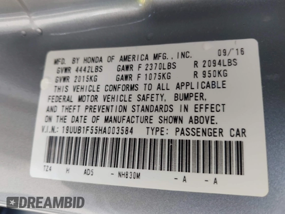 2017 Acura TLX w/Technology Pkg with VIN 19UUB1F55HA003584, listed as a IAAI auction lot 41812536 with 23,192 mi miles. Bid and sale history available at carsss.com. Image 9.
