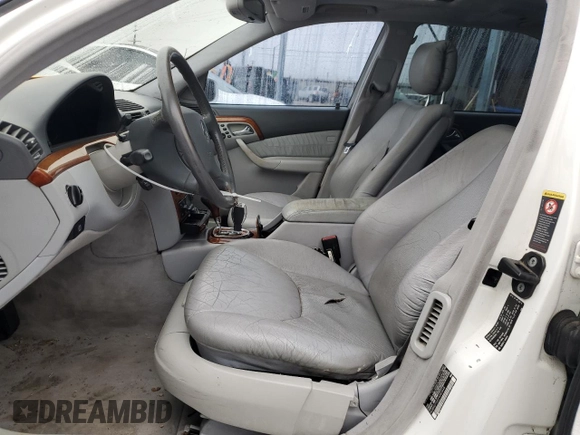 2002 Mercedes-Benz S 430 with VIN WDBNG70J02A283448, listed as a Copart auction lot 43370985 with 141,798 mi miles and Salvage title. Bid and sale history available at DreamBid. Image 7.