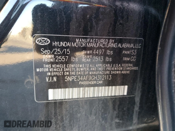 2016 Hyundai Sonata Sport with VIN 5NPE34AF9GH312113, listed as a Copart auction lot 45644445 with 260,420 mi miles and Salvage Title. Bid and sale history available at DreamBid. Image 12.