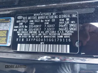 2016 Kia Sorento LX with VIN 5XYPGDA51GG179116, listed as a IAAI auction lot 42243910 with 159,805 mi miles and . Bid and sale history available at DreamBid. Image 9.