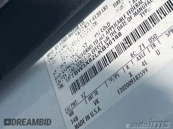 2020 Ford Transit Cargo with VIN 1FTBW3X82LKB36188, listed as a IAAI auction lot 42828633 with 71,589 mi miles and . Bid and sale history available at DreamBid. Image 1.