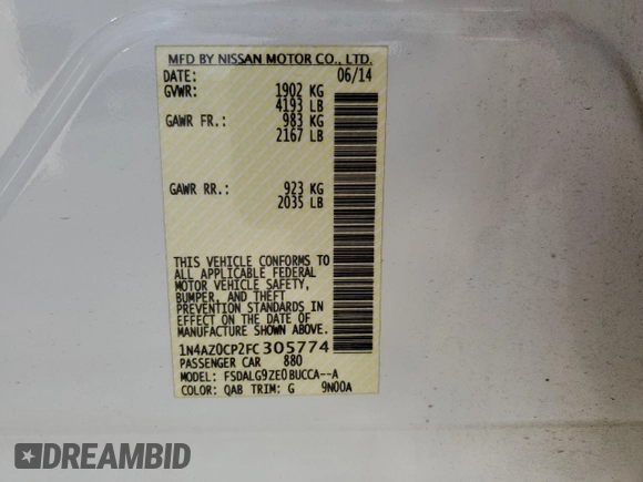 2015 Nissan LEAF SV with VIN 1N4AZ0CP2FC305774, listed as a Copart auction lot 50722495 with 64,142 mi miles and Salvage Title. Bid and sale history available at carsss.com. Image 12.