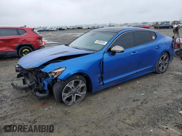 2021 Kia Stinger GT-Line with VIN KNAE15LA8M6098246, listed as a Copart auction lot 49384585 with 62,583 mi miles and Salvage Title. Bid and sale history available at carsss.com. Image 1.