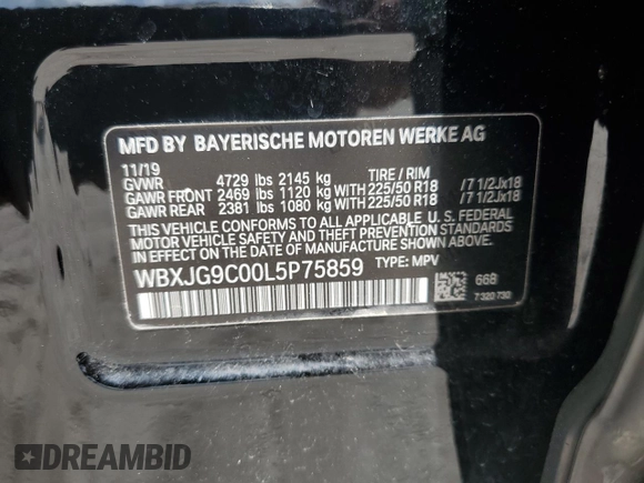 2020 BMW X1 xDrive28i с VIN WBXJG9C00L5P75859, выставлен на аукционе Copart как лот 59660735 с пробегом 68 399 миль миль и Списание • Salvage title. История ставок и продаж доступна на DreamBid. Изображение 14.