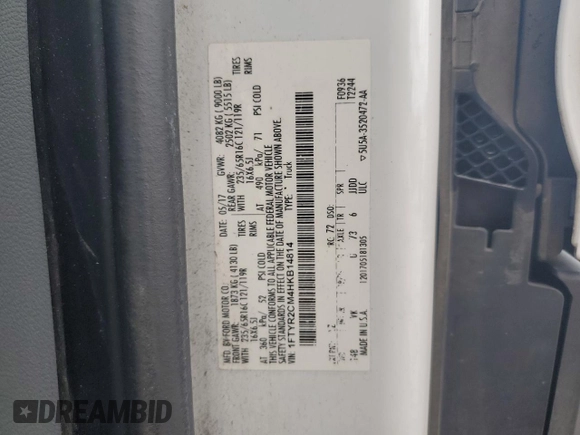 2017 Ford Transit with VIN 1FTYR2CM4HKB14814, listed as a Copart auction lot 45141525 with 143,621 mi miles and Salvage title. Bid and sale history available at DreamBid. Image 15.