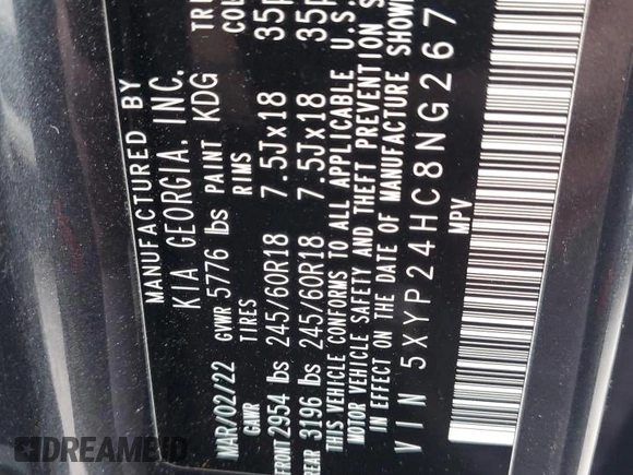 2022 Kia Telluride LX with VIN 5XYP24HC8NG267824, listed as a Copart auction lot 41791845 with 103,014 mi miles and Salvage title. Bid and sale history available at DreamBid. Image 13.