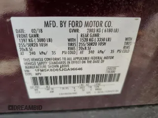 2018 Ford Explorer XLT with VIN 1FM5K8D85JGA96646, listed as a Copart auction lot 57158185 with 90,657 mi miles and Salvage title. Bid and sale history available at DreamBid. Image 14.
