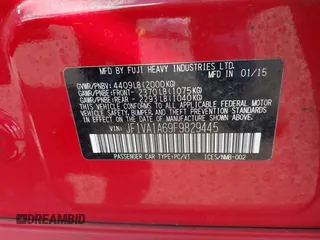 2015 Subaru WRX with VIN JF1VA1A69F9829445, listed as a IAAI auction lot 42408840 with 47,088 mi miles and . Bid and sale history available at DreamBid. Image 9.
