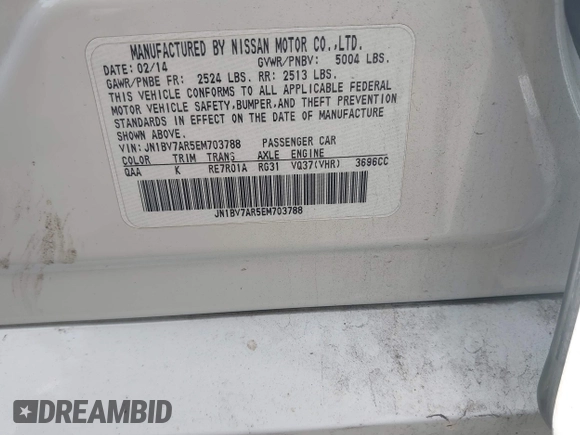 2014 Infiniti Q50 Premium with VIN JN1BV7AR5EM703788, listed as a IAAI auction lot 42118192 with 153,859 mi miles and . Bid and sale history available at DreamBid. Image 9.