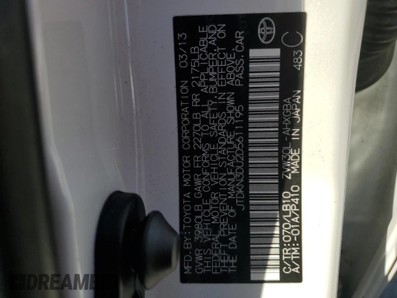 2013 Toyota Prius One z VIN JTDKN3DU2D5611195, wystawiony jako Copart lot #58633945 z przebiegiem 280 986 mil mil oraz Szkoda całkowita • Salvage title. Historia ofert i sprzedaży dostępna na DreamBid. Obrazek 12.