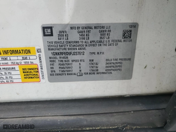 2015 Chevrolet Traverse LS with VIN 1GNKRFED9FJ237612, listed as a Copart auction lot 52790455 with 103,945 mi miles and Salvage Title. Bid and sale history available at carsss.com. Image 15.