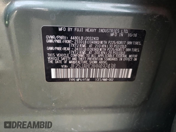 2017 Subaru Forester with VIN JF2SJABC8HH492438, listed as a Copart auction lot 70937882 with 136,120 mi miles. Bid and sale history available at carsss.com. Image 13.