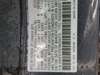 2022 Honda Civic Touring z VIN 2HGFE1F91NH304319, wystawiony jako Copart lot #55896485 z przebiegiem 56 476 mil mil oraz Szkody całkowita. Historia ofert i sprzedaży dostępna na DreamBid. Obrazek 13.