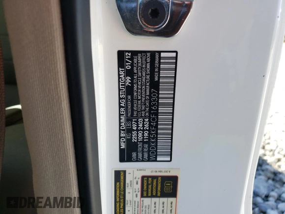 2012 Mercedes-Benz E 350 with VIN WDDKK5KF4CF163307, listed as a Copart auction lot 49394495 with 63,165 mi miles and Salvage Title. Bid and sale history available at DreamBid. Image 12.