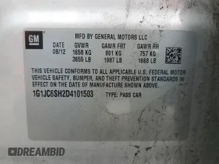 2013 Chevrolet Sonic LT with VIN 1G1JC6SH2D4101503, listed as a Copart auction lot 48830475 with 182,744 mi miles and Clean Title. Bid and sale history available at carsss.com. Image 12.