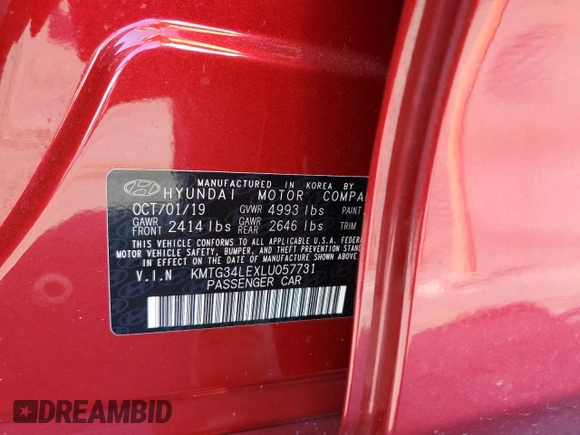 2020 Genesis G70 3.3T with VIN KMTG34LEXLU057731, listed as a Copart auction lot 48794325 with 93,504 mi miles and Salvage title. Bid and sale history available at DreamBid. Image 12.