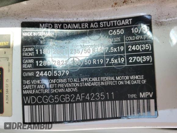 2010 Mercedes-Benz GLK 350 with VIN WDCGG5GB2AF423511, listed as a Copart auction lot 53867295 with 194,517 mi miles and Salvage Title. Bid and sale history available at DreamBid. Image 14.