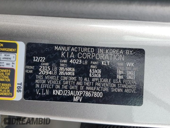 2023 Kia Soul LX with VIN KNDJ23AUXP7867800, listed as a Copart auction lot 52573045 with 10,722 mi miles and Salvage Title. Bid and sale history available at DreamBid. Image 16.