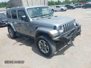 2018 Jeep Wrangler Unlimited Sahara with VIN 1C4HJXEG9JW111272, listed as a IAAI auction lot 42710789 with 26,702 mi miles and . Bid and sale history available at DreamBid. Image 1.