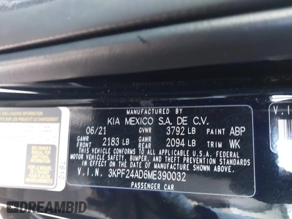 2021 Kia Forte FE z VIN 3KPF24AD6ME390032, wystawiony jako IAAI lot #41467915 z przebiegiem 43 654 mil mil oraz . Historia ofert i sprzedaży dostępna na DreamBid. Obrazek 9.